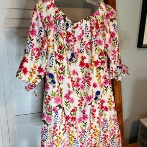 Vince Camuto Floral Midi Dress - Pink, Red, Blue, Yellow